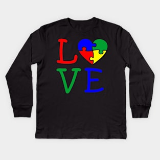 Autism Awareness Puzzle Piece Heart Love Kids Long Sleeve T-Shirt